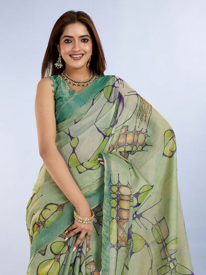 Light Green Abstract Printed Saree