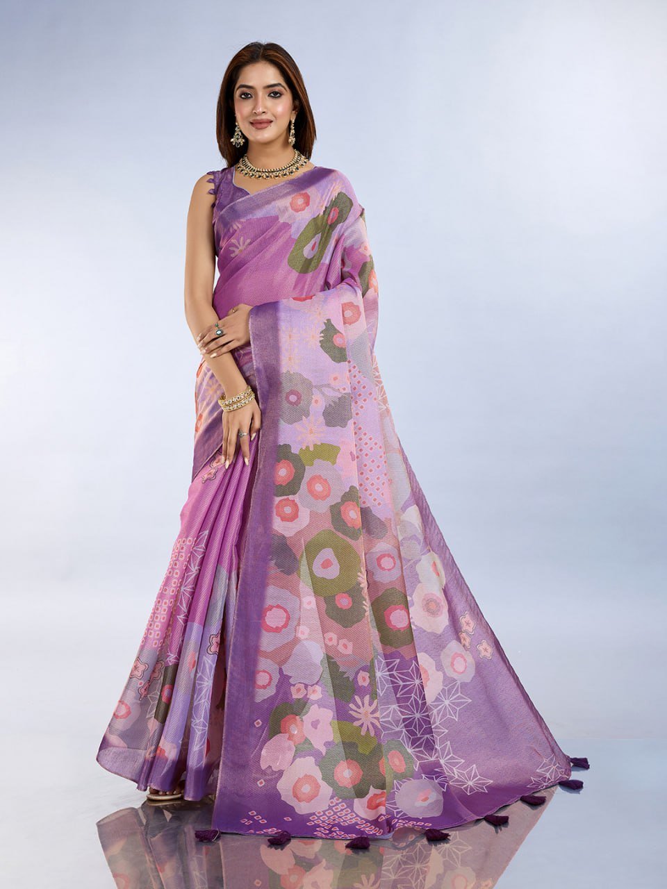 Lavender Multicolor Floral Printed Saree