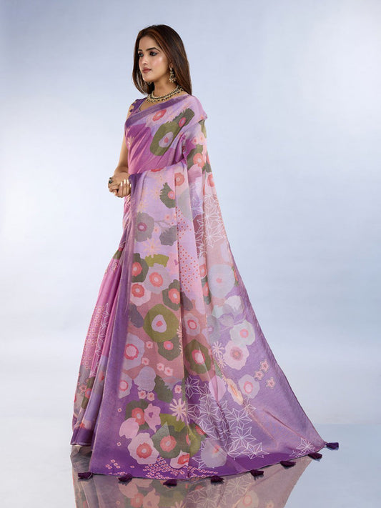 Lavender Multicolor Floral Printed Saree