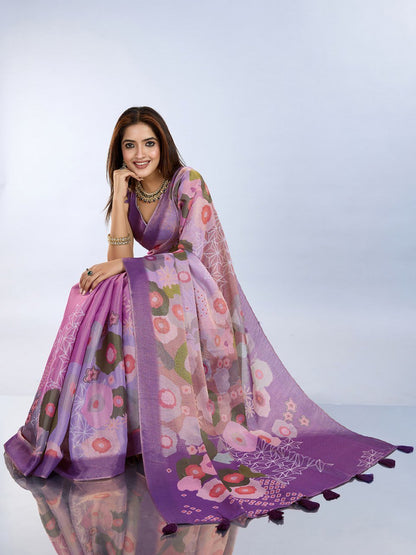 Lavender Multicolor Floral Printed Saree