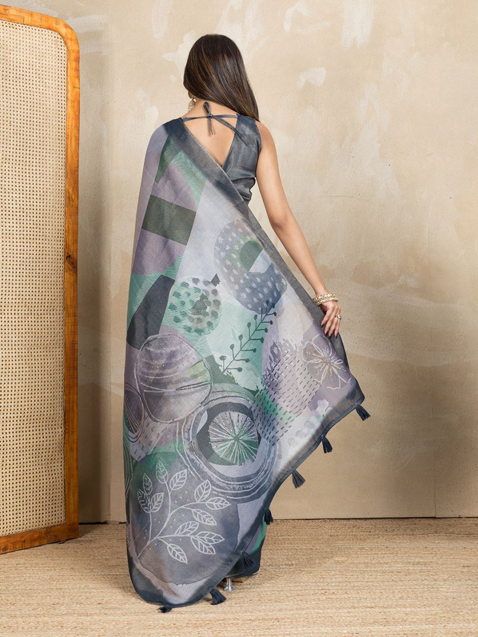 Grey Abstract Printed Erode Anmol Silk Saree