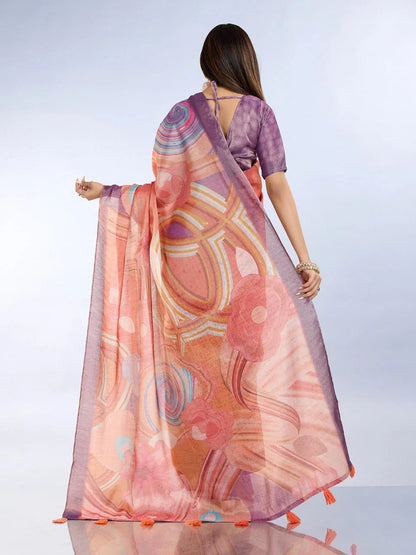Coral & Lavender Abstract Erode Anmol Silk Saree