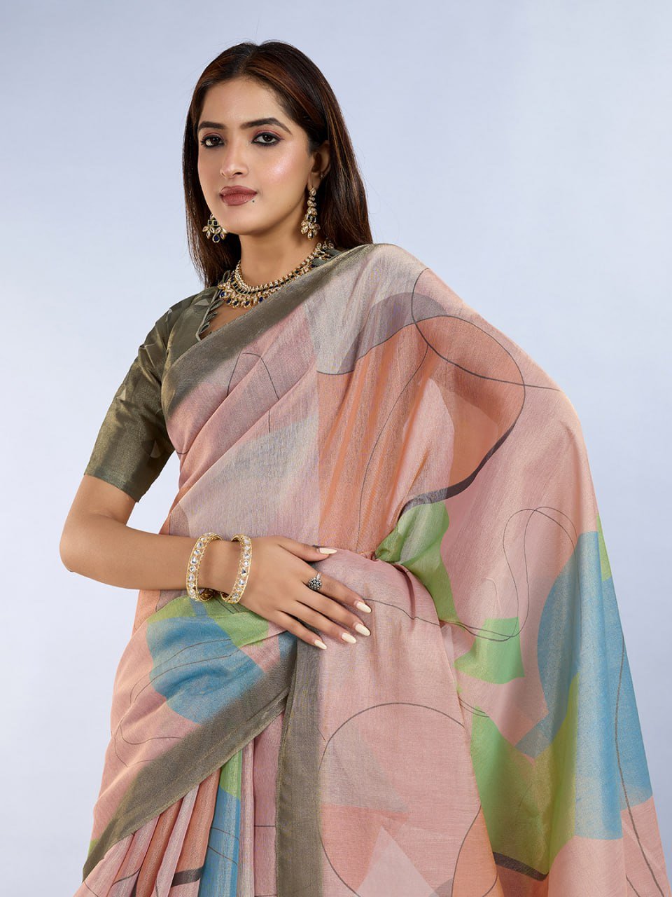 Subtle Pastel Geometric Erode Anmol Silk Saree