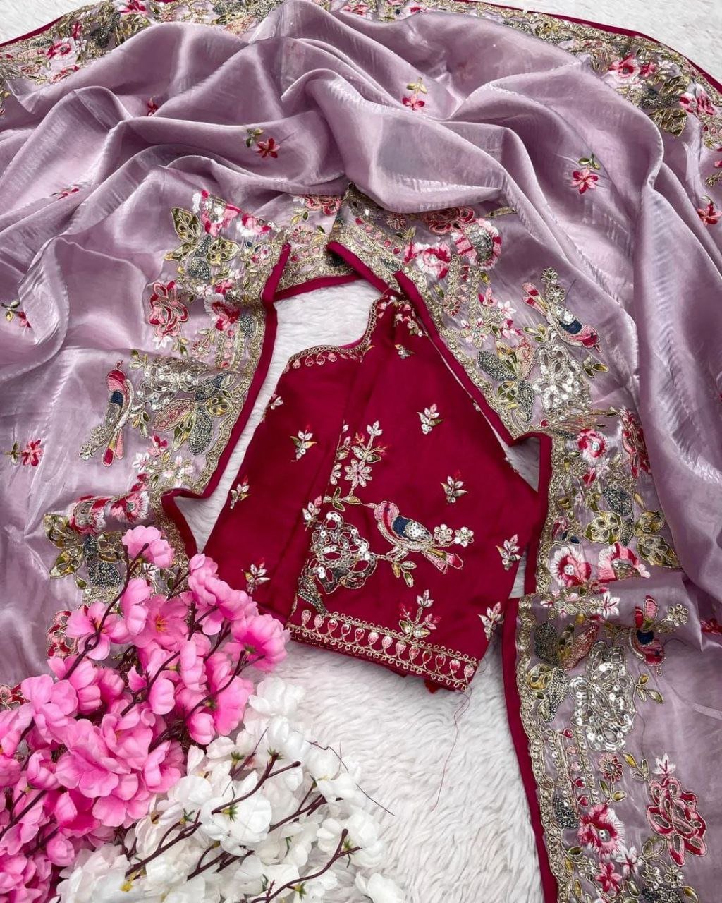 Traditional Soft Jimichu Silk Saree – Elegant Multi-Embroidery Work