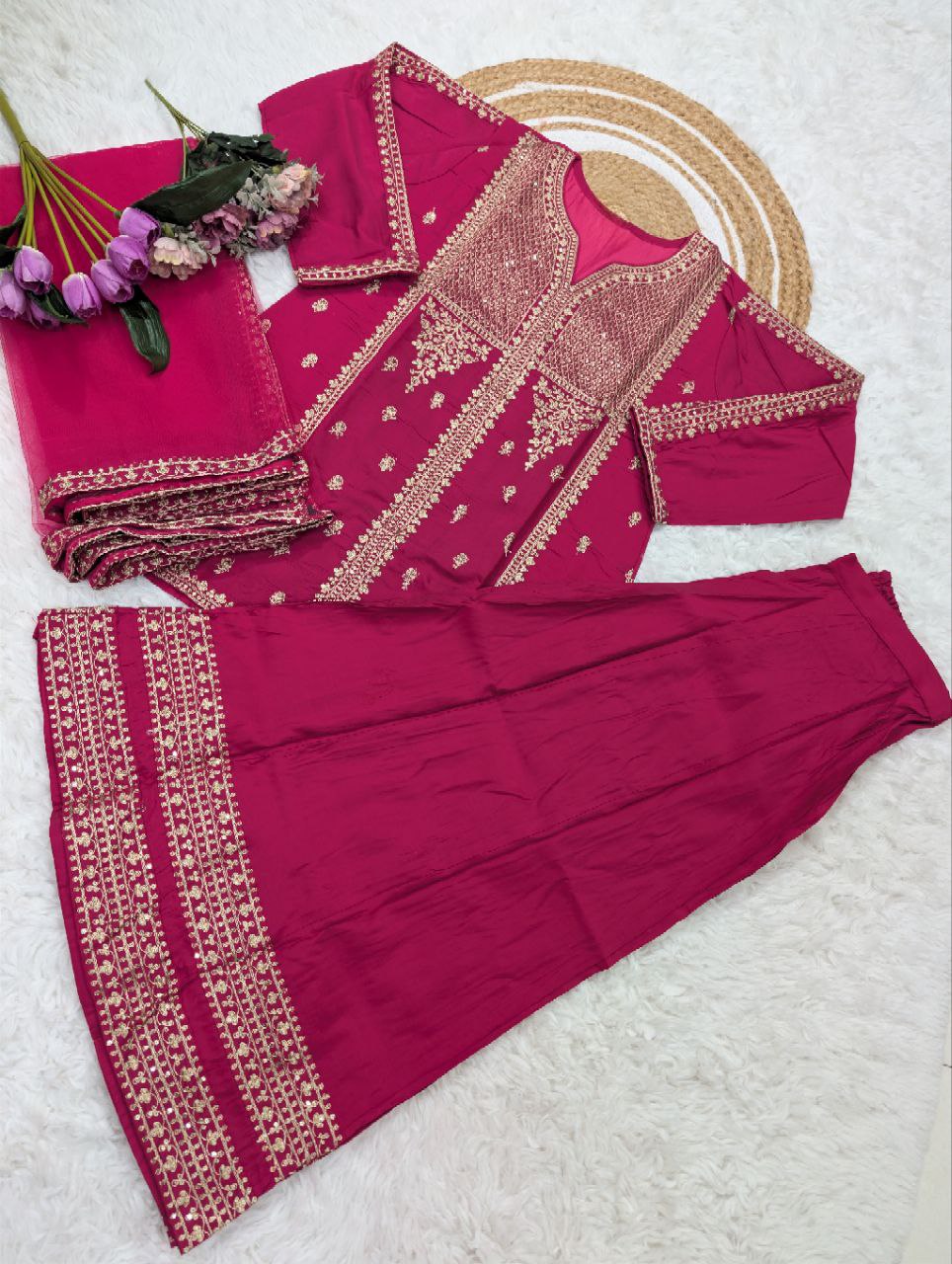 celebrities Viscose Chanderi Silk Kurti Set