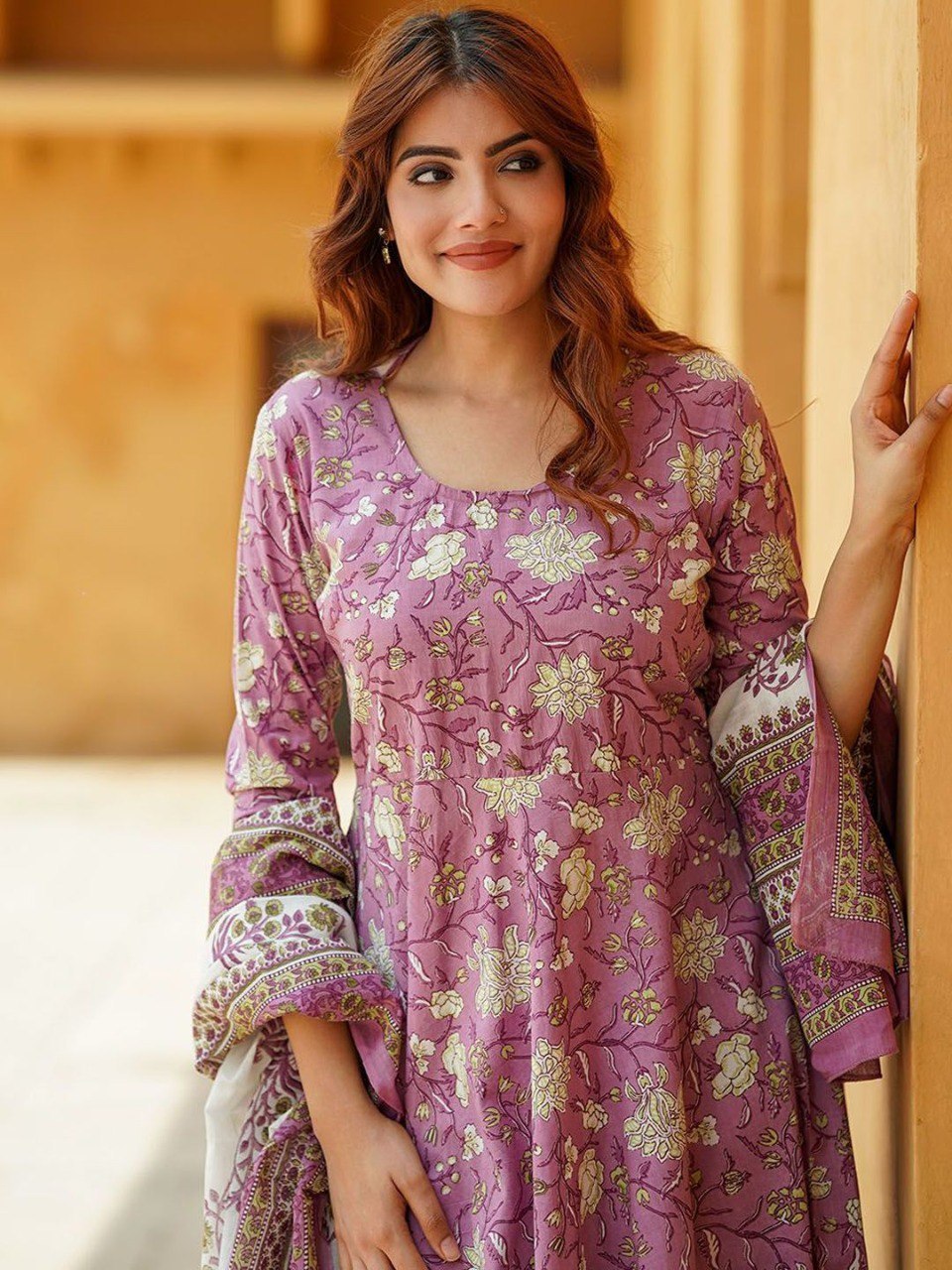 Royal Lavender Printed Rayon Ethnic Set