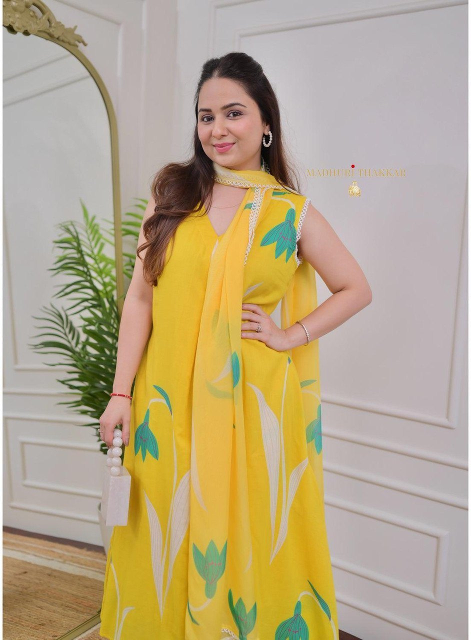 Yellow Grace Fully Stitched Rayon Kurti Pant Set