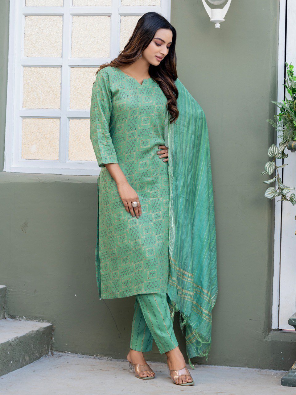 Fully Stitched Rayon Kurti Pant Dupatta Set
