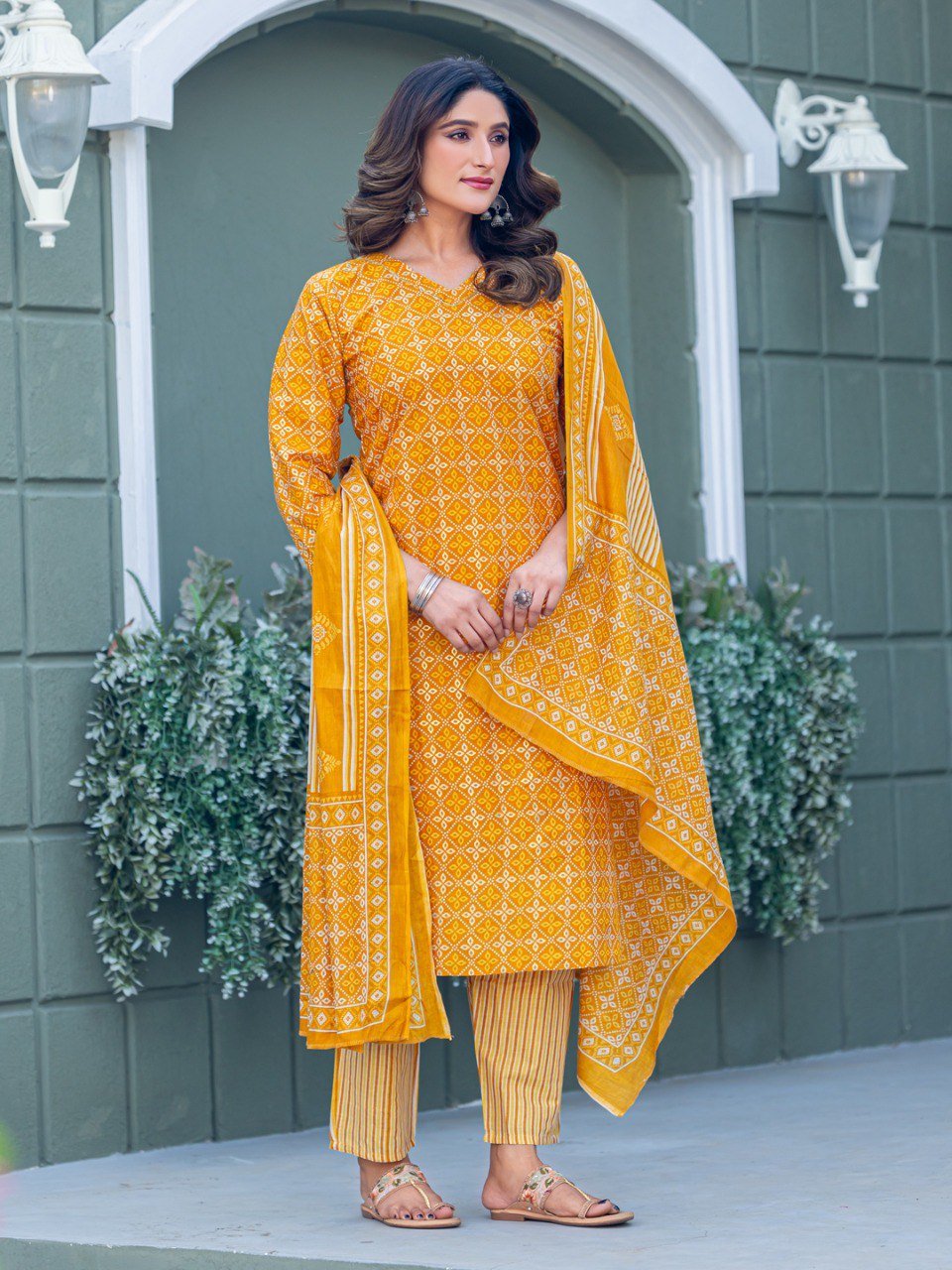 Fully Stitched Cotton Kurti Pant Dupatta Set,