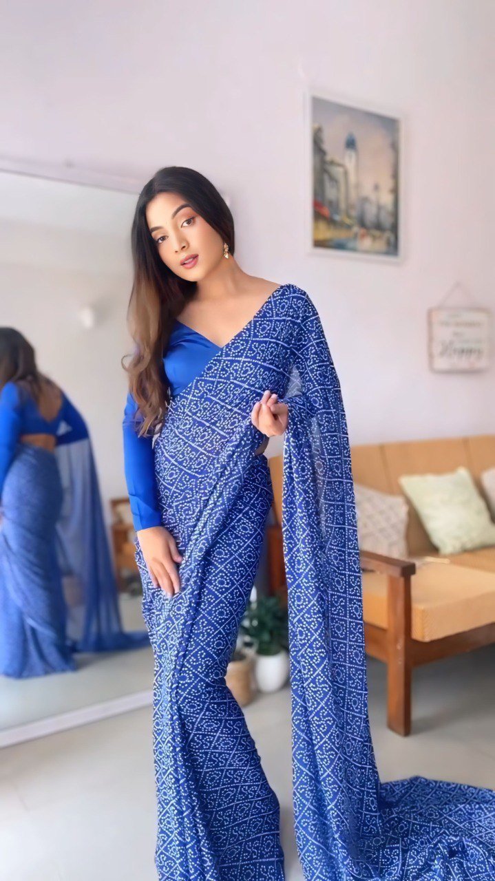 Ocean Mist Blue Georgette Ready-to-Wear Saree