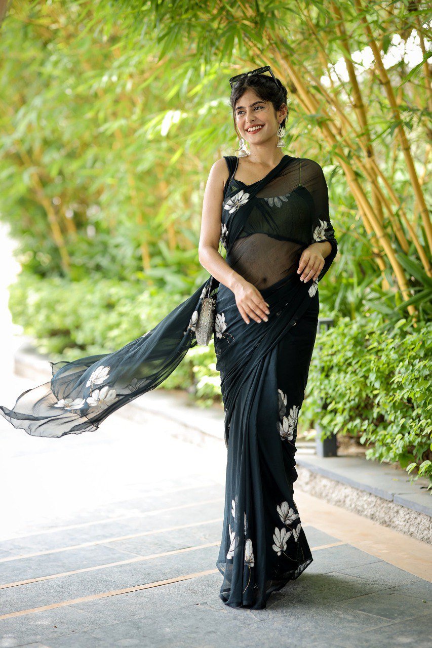Midnight Charm Ready-to-Wear Georgette Printed Saree