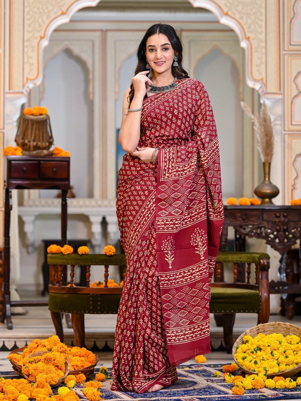 Scarlet Charm Cotton Printed Ready-to-Wear Saree