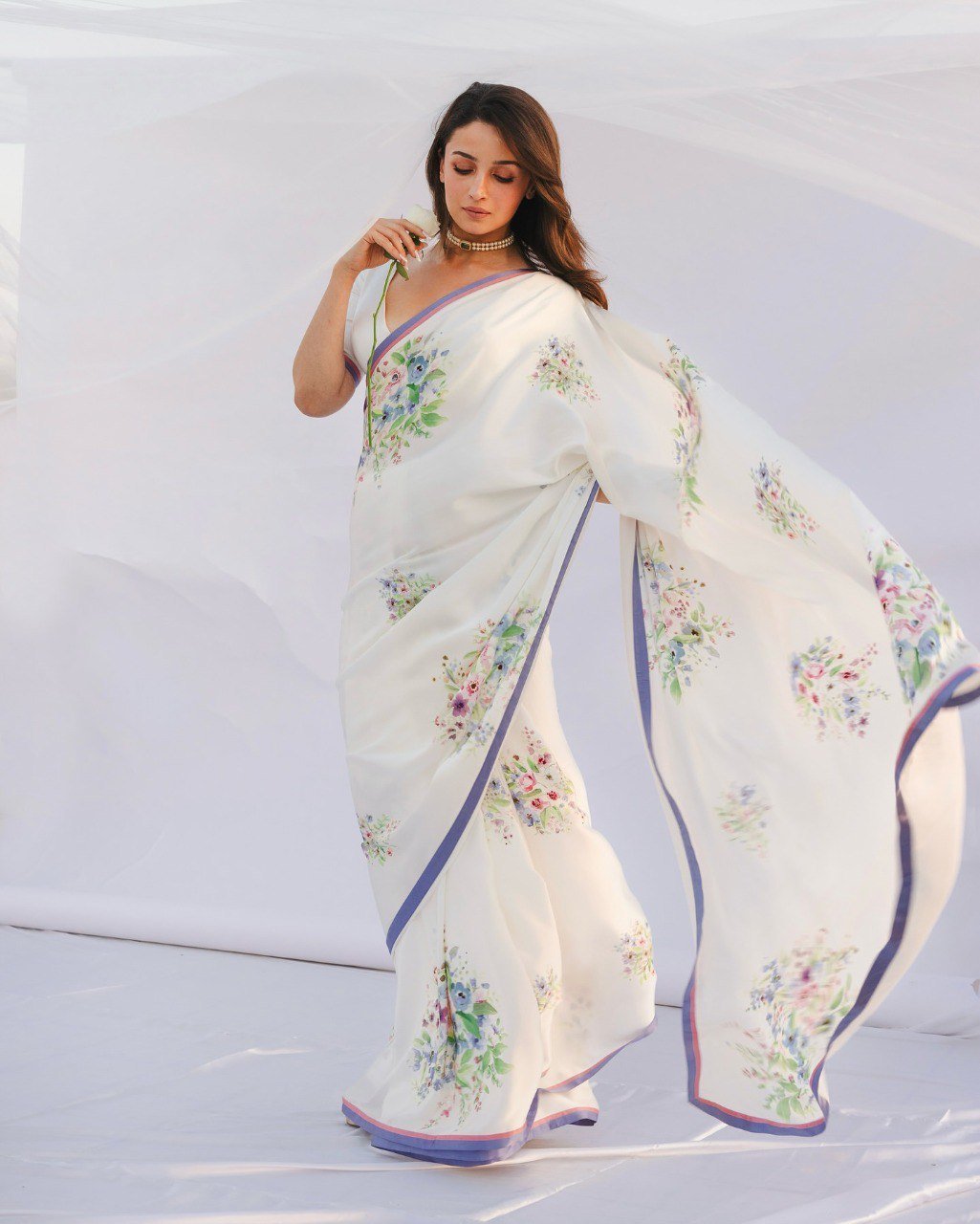 Pearl Glow Satin Silk Printed Ready-to-Wear Saree