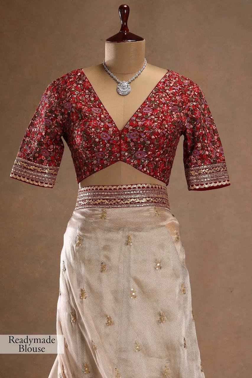 Designer Maroon Jimichu Silk Saree with Heavy Embroidery Work