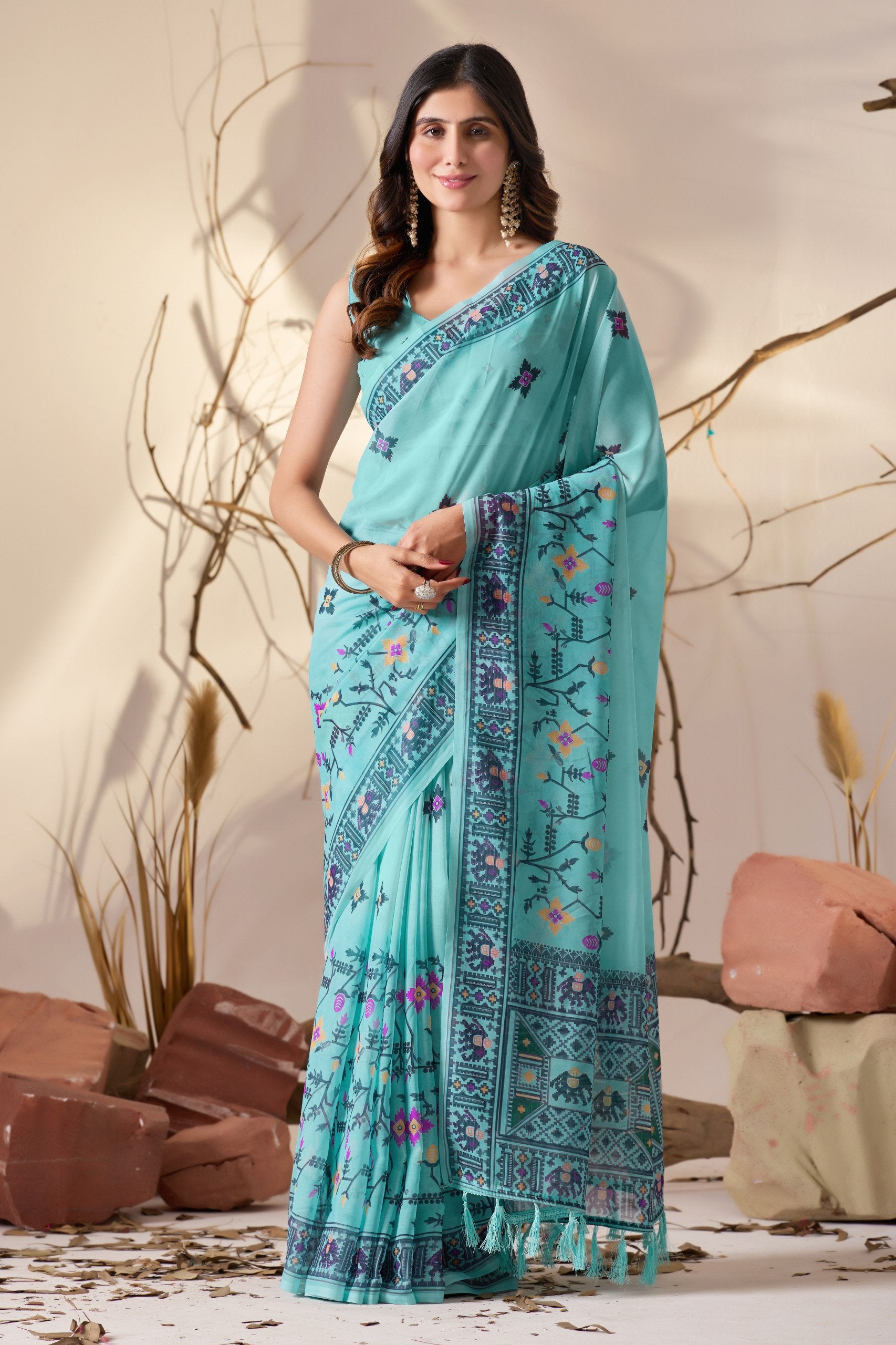 Sea Green Tribal Elegance Soft Georgette Saree