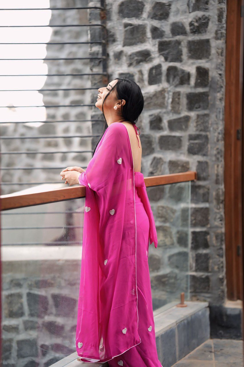 Pink Blossom Georgette Ready-to-Wear Saree