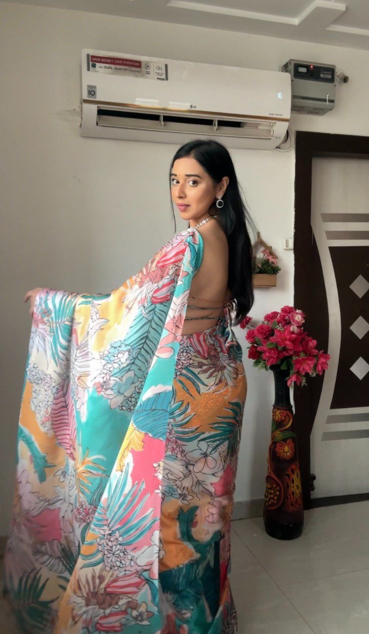 MultiMuse Printed Georgette Ready-to-Wear Saree