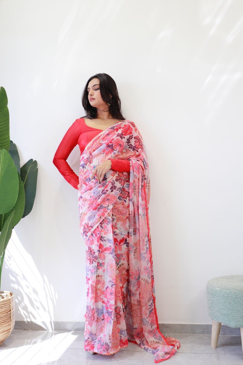 Pink Blossom Organza Saree