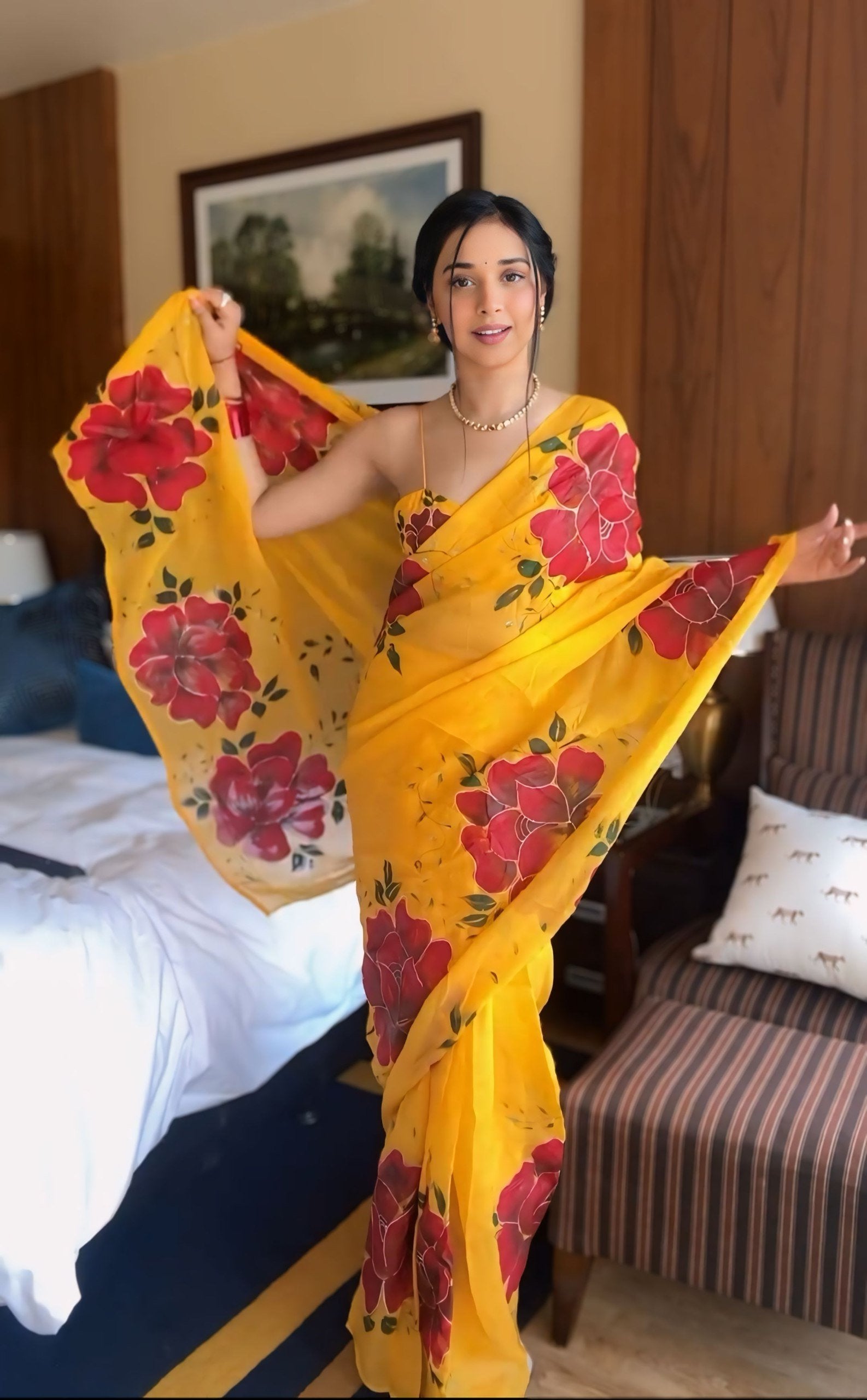 Sunny Yellow Georgette Printed Saree