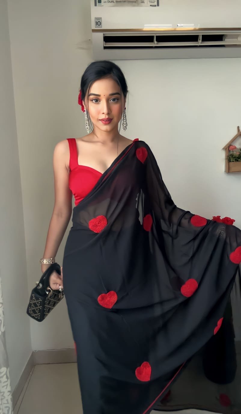 Black Royal Georgette Embroidered Saree
