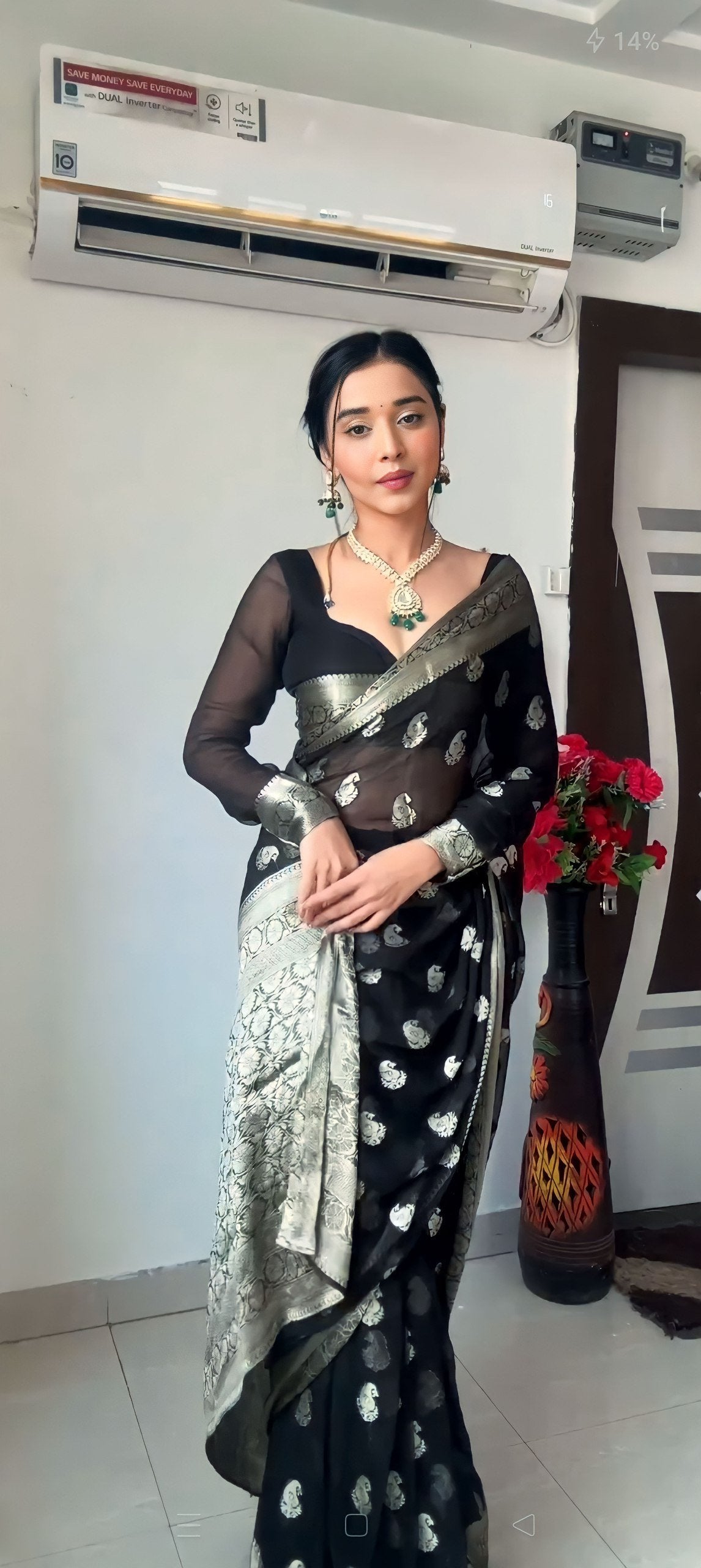 Black Cotton Weaving Ready-to-Wear Saree