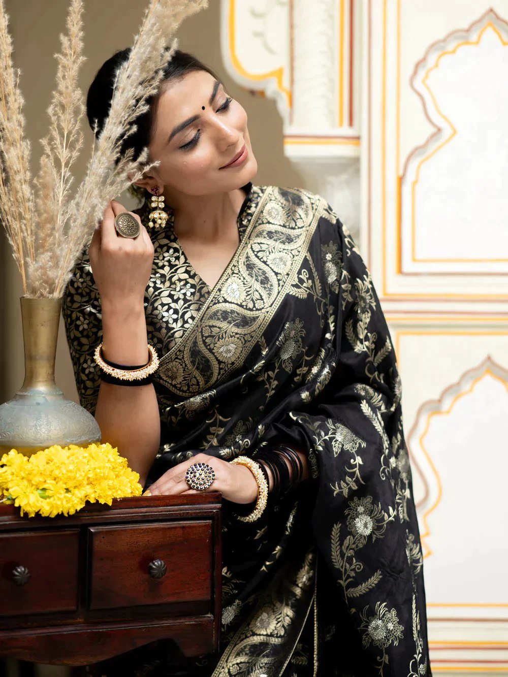 Regal Black Banarasi Silk Saree