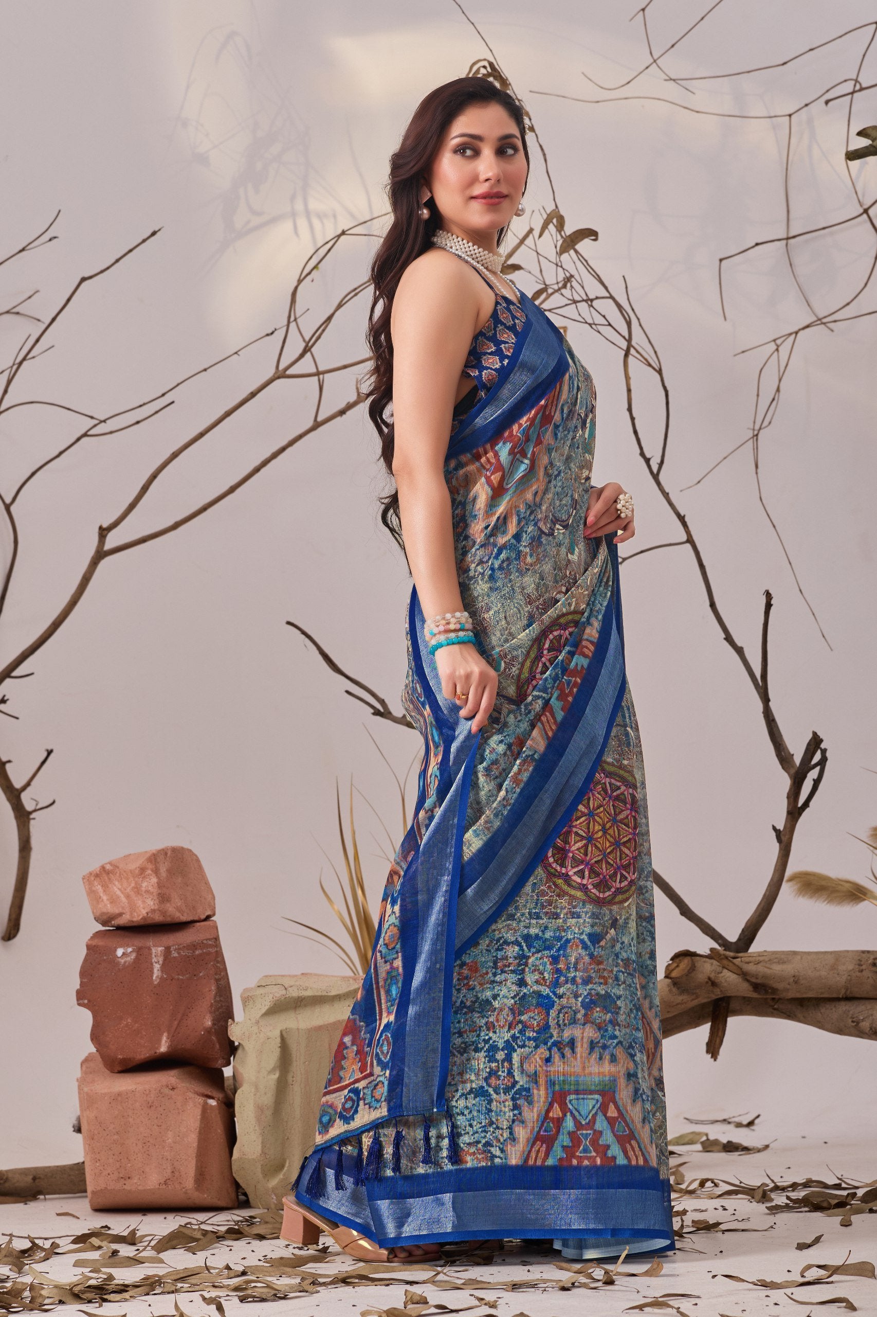 Exquisite Patola Elegance Linen Cotton Saree