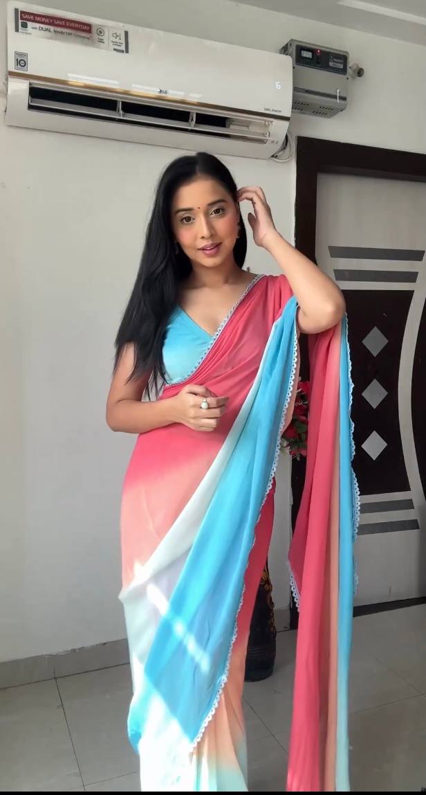 Pink Bloom Georgette Silk Saree