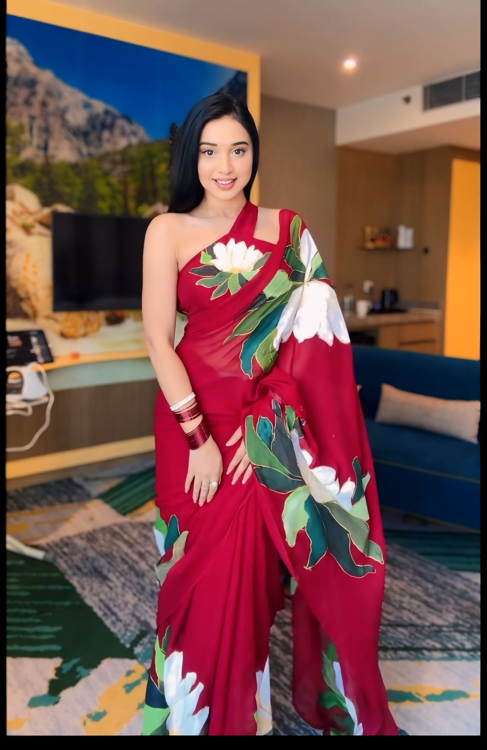 Ready-to-Wear Georgette Saree in a rich maroon shade