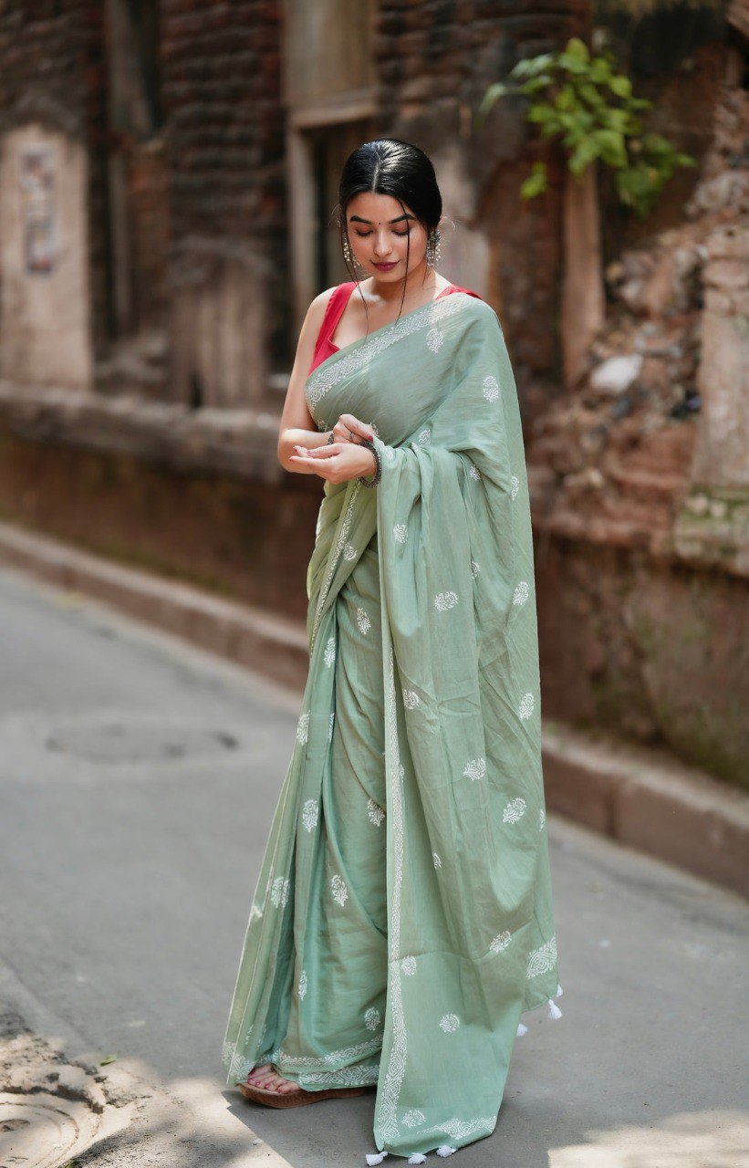 Ready to Wear Mul Cotton Saree with Pocket & Silk Blouse