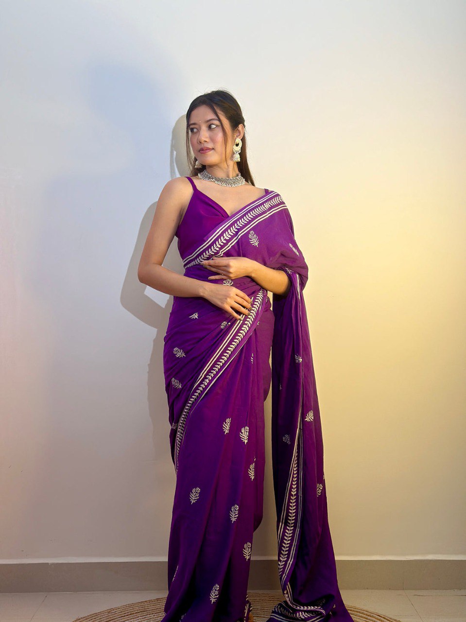 Ready to Wear Mul Cotton Printed Saree with Pocket & Silk Blouse