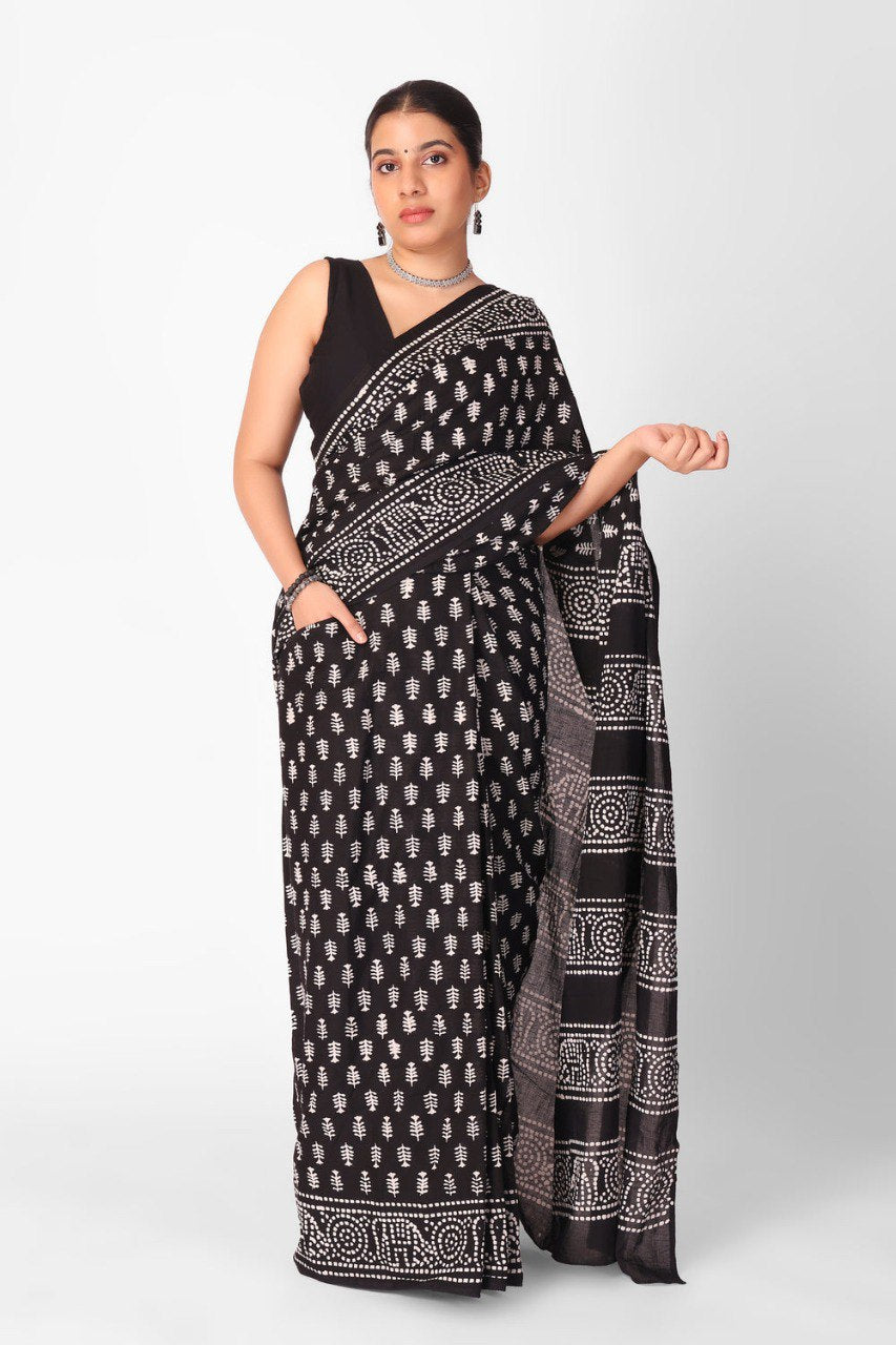Ready to Wear Mul Cotton Printed Saree with Pocket & Silk Blouse