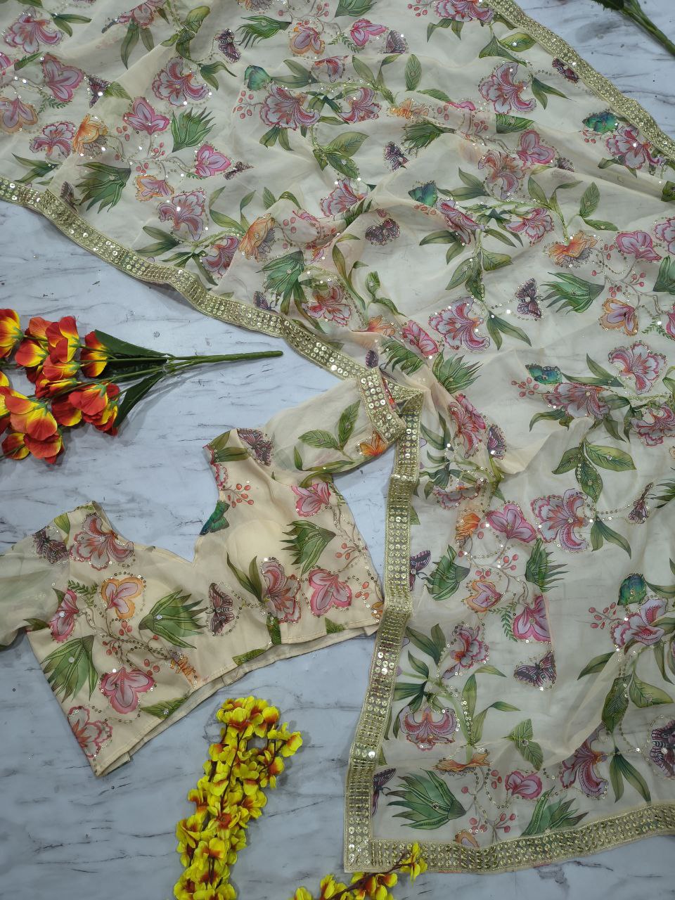 Premium Tabby Silk Designer Saree with Sequins & Foil Mirror Work