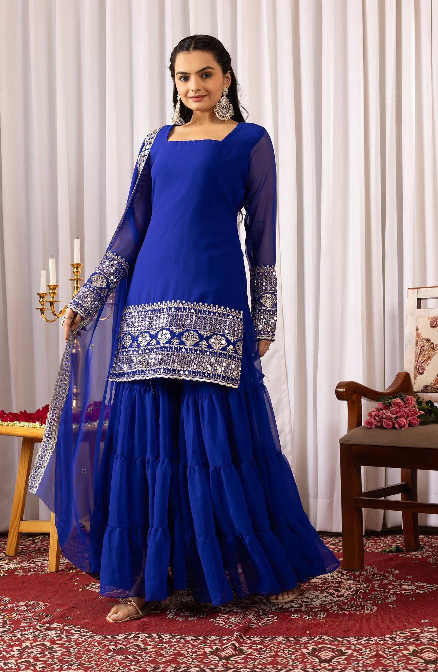 Women’s Georgette Kurta Sharara Dupatta Set