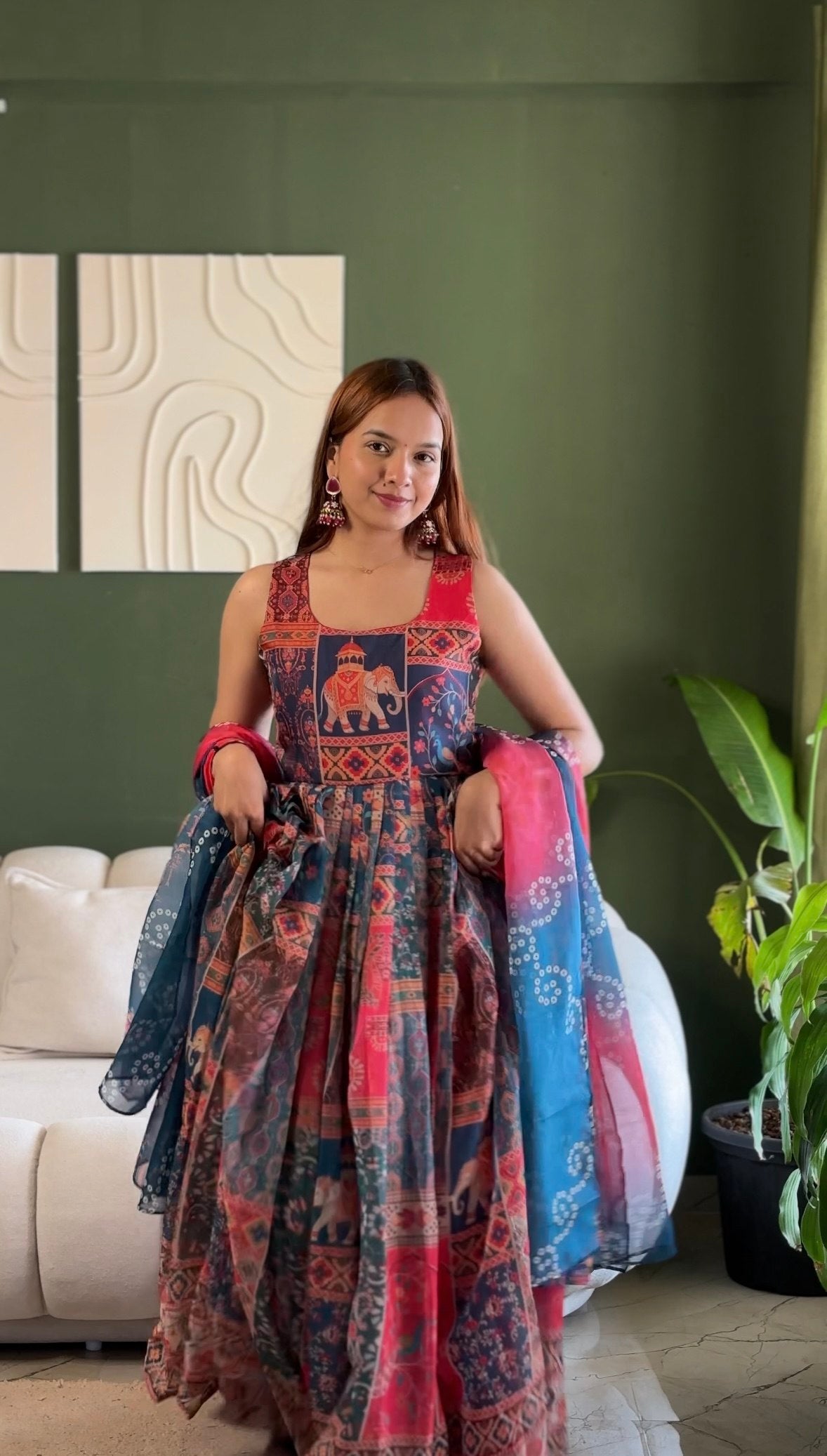 Elegant Patola Printed Organza Gown Set