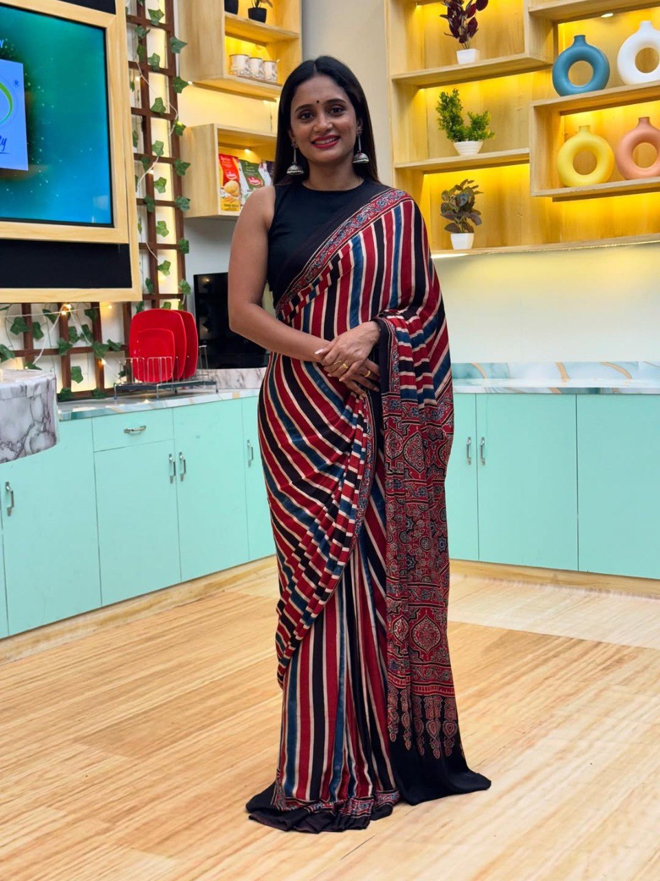 Ready to Wear Crepe Silk Saree with Printed Design