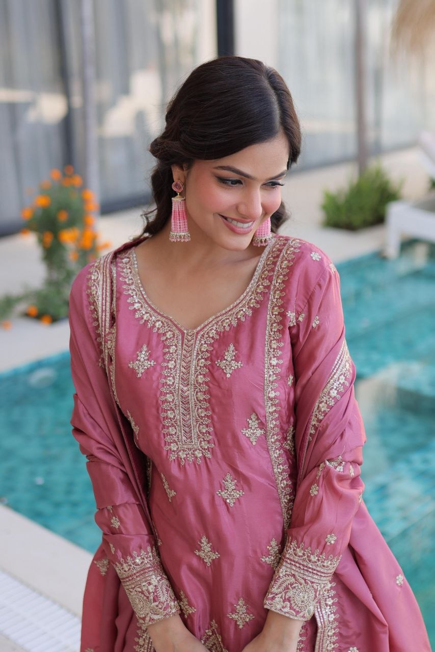 Designer Silk Kurti Set with Zari & Thread Embroidery