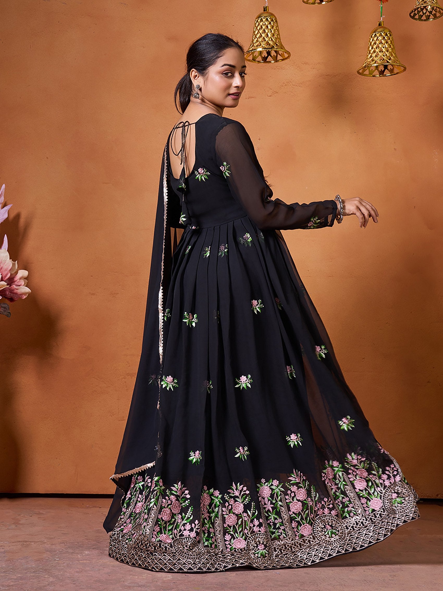 Black Georgette Embroidered Anarkali Gown with Dupatta