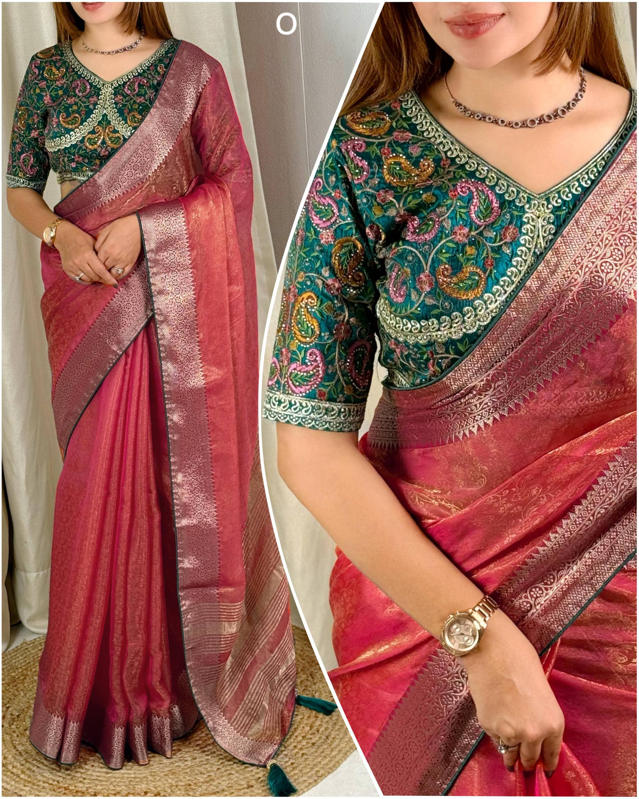 Designer Fandy Silk Saree with Kashmiri Embroidered Blouse
