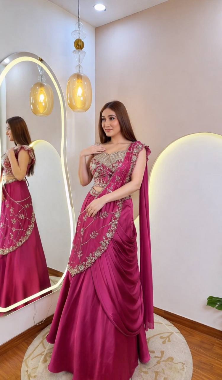 Lehenga Style Saree in Premium Crepe Silk with Sequins Embroidery