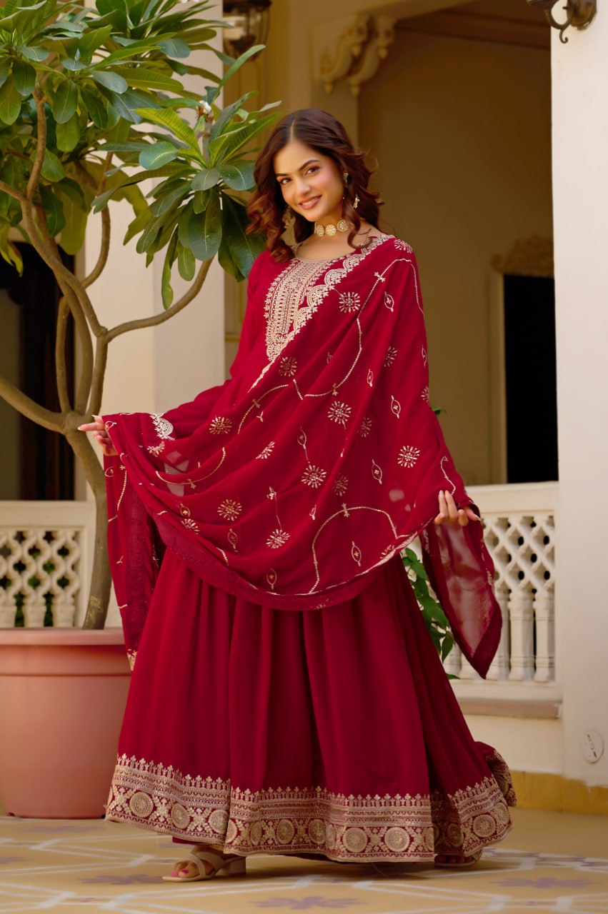 Premium Maroon Anarkali Gown with Dupatta