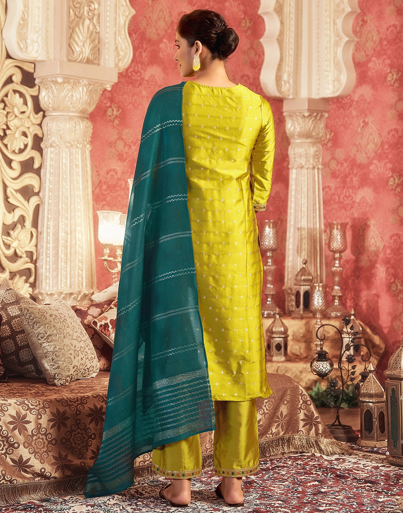 Women Silk Kurta Pant Dupatta Set