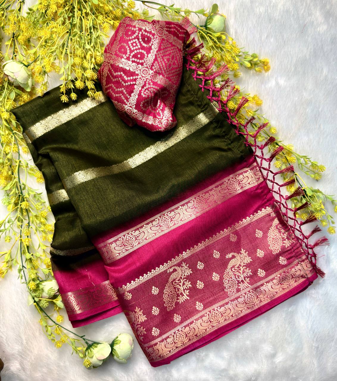Dola Silk Uniform Saree with 2D Designer Finish