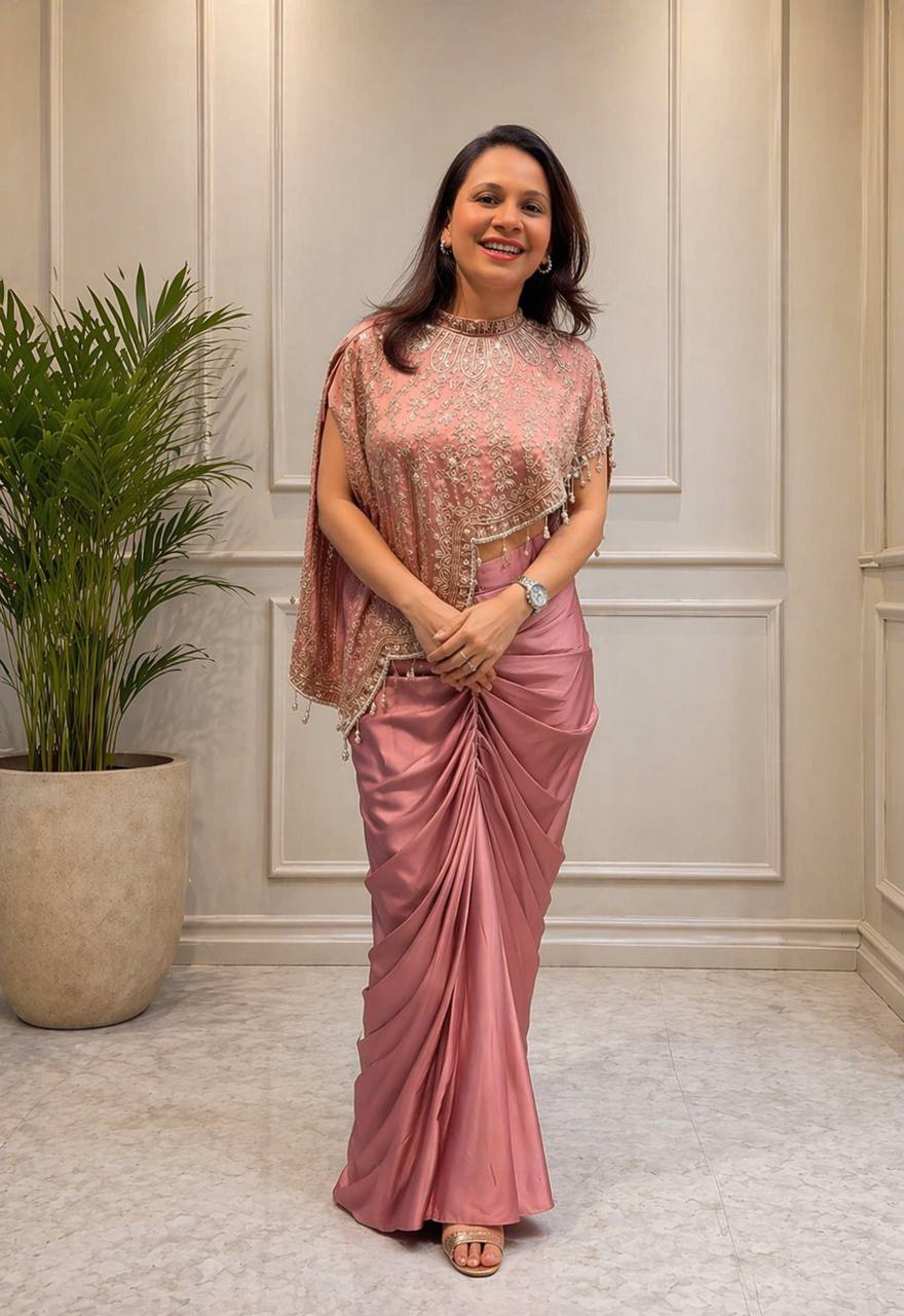 Bollywood Style Crepe Silk Koti Dhoti Set with Embroidery