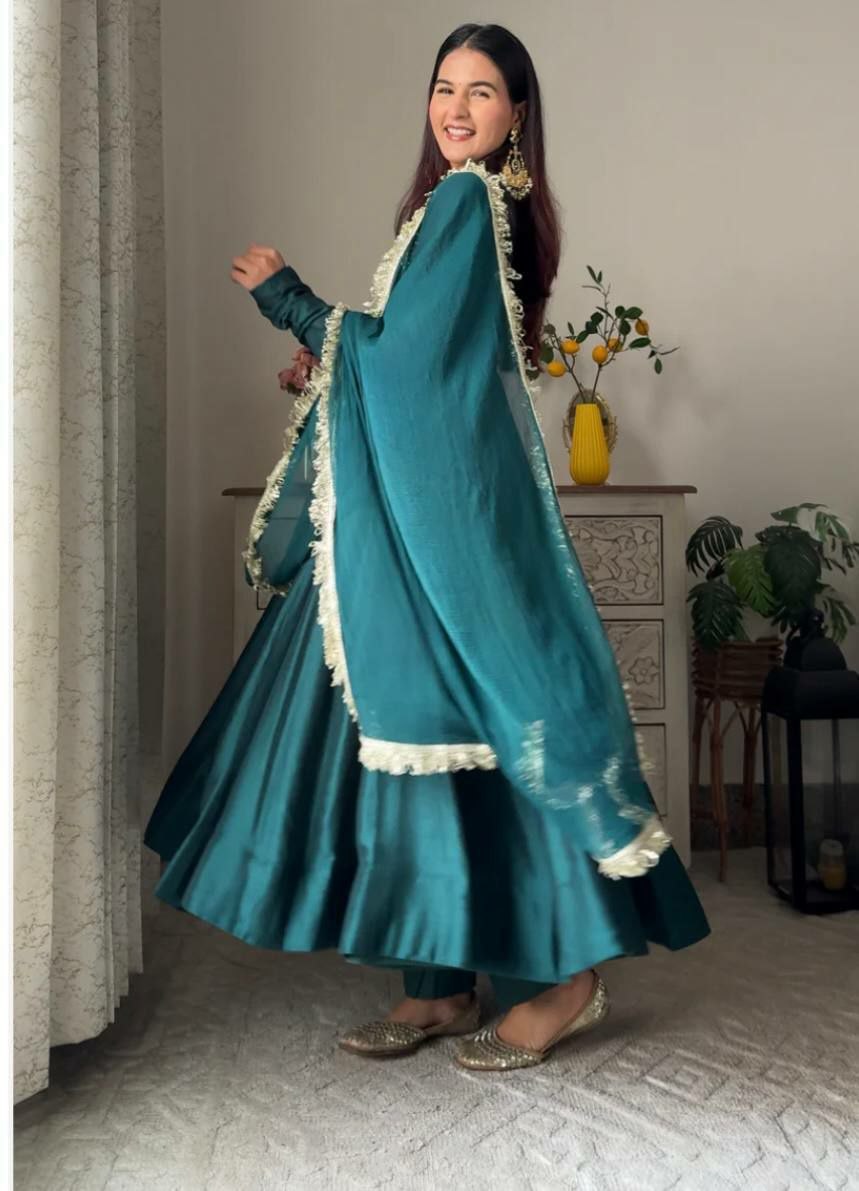 Designer Party Wear Georgette Gown with Pant & Embroidery Work