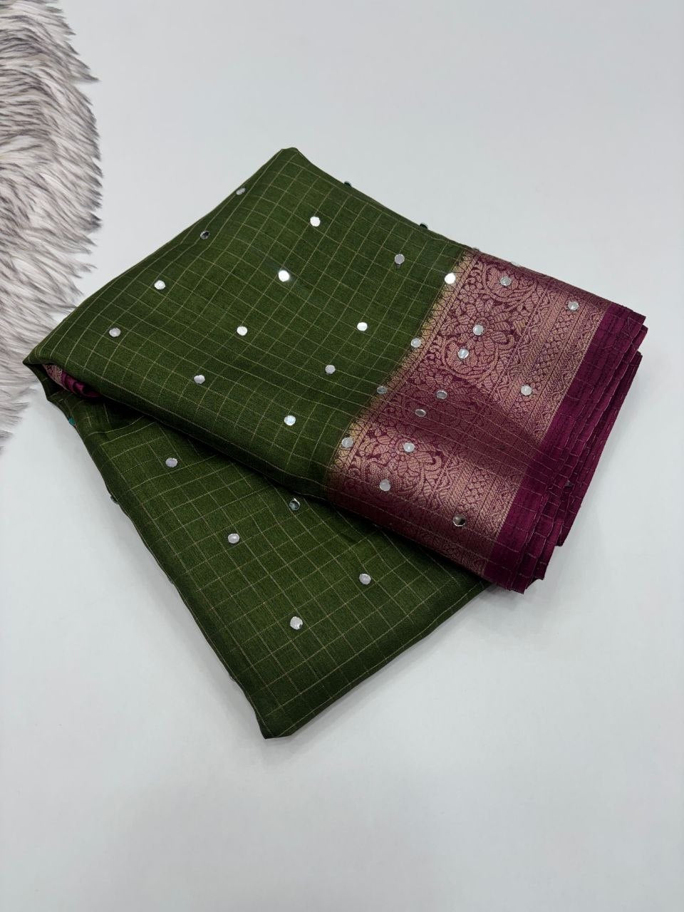 Premium Dola Silk Saree with Mirror Work & Rich Zari Border