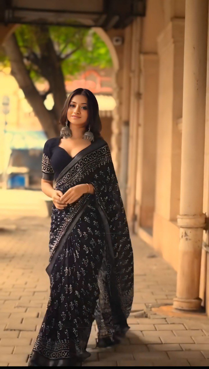 Black Mist Pre-Stitched Cotton Saree