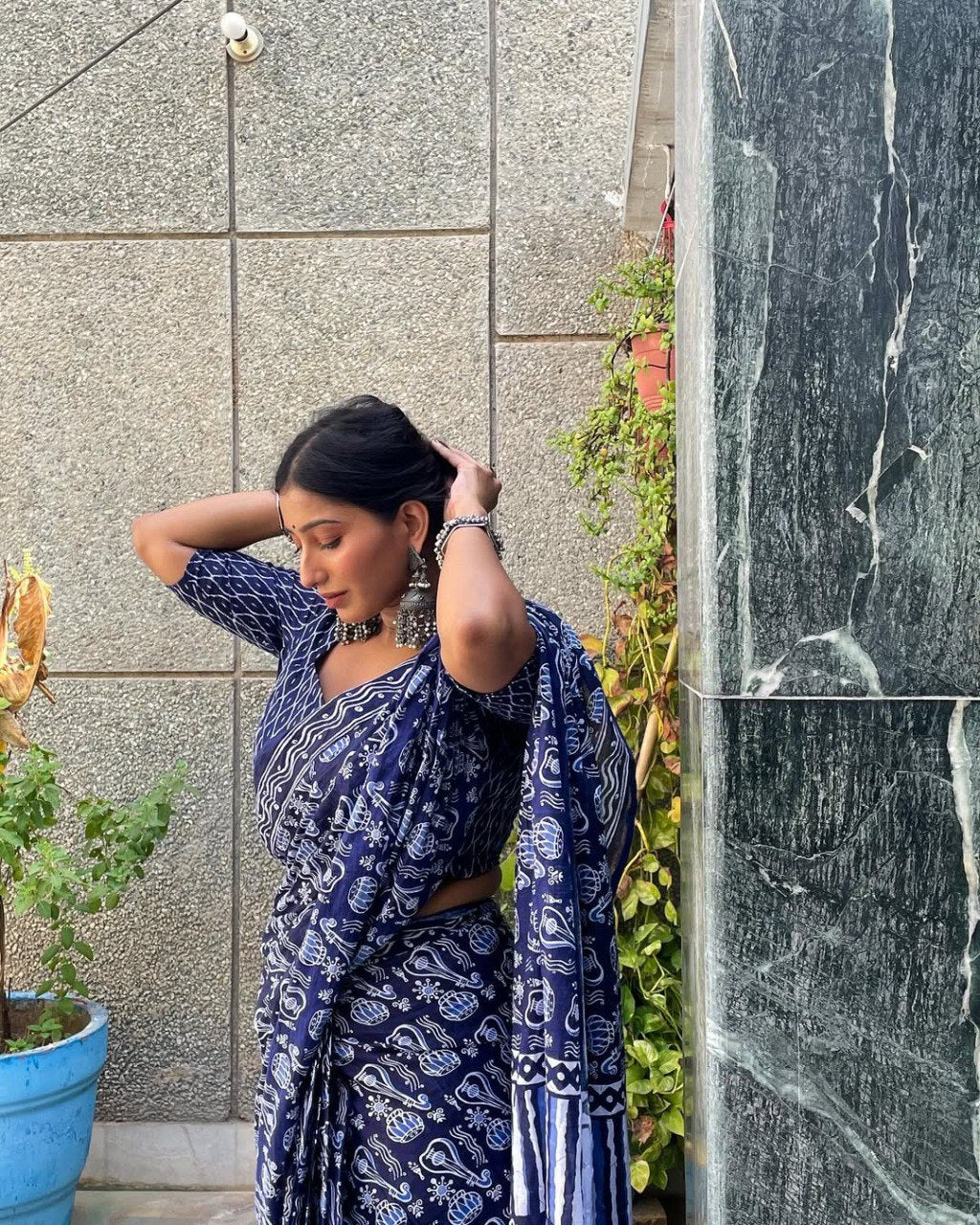 Blue Aura Ready-to-Wear Cotton Saree