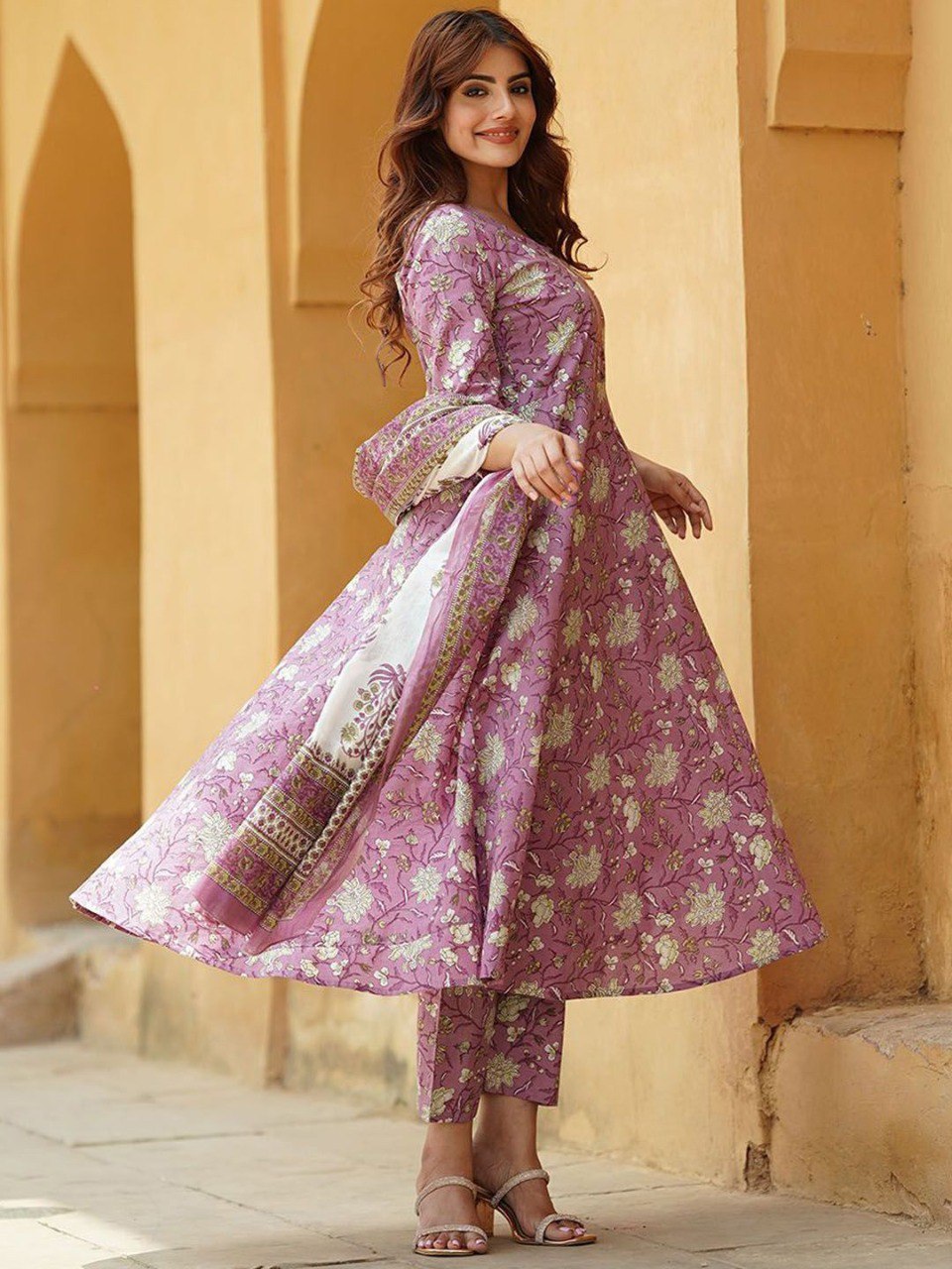 Royal Lavender Printed Rayon Ethnic Set