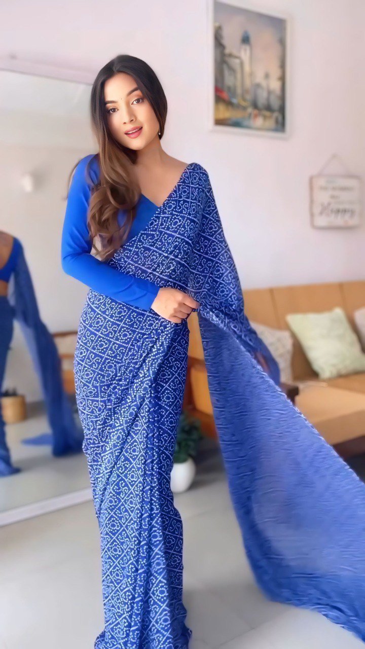 Ocean Mist Blue Georgette Ready-to-Wear Saree